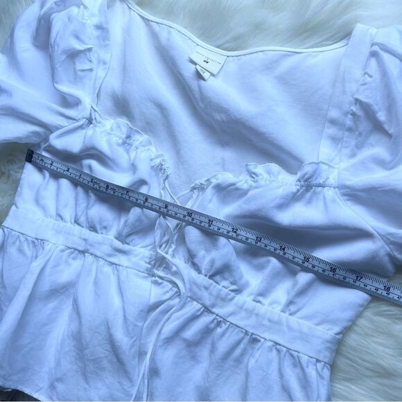 Brock Collection x H&M Sz M Lyocell Linen White Puff Sleeve Tie Top Blouse Chic - Picture 10 of 16